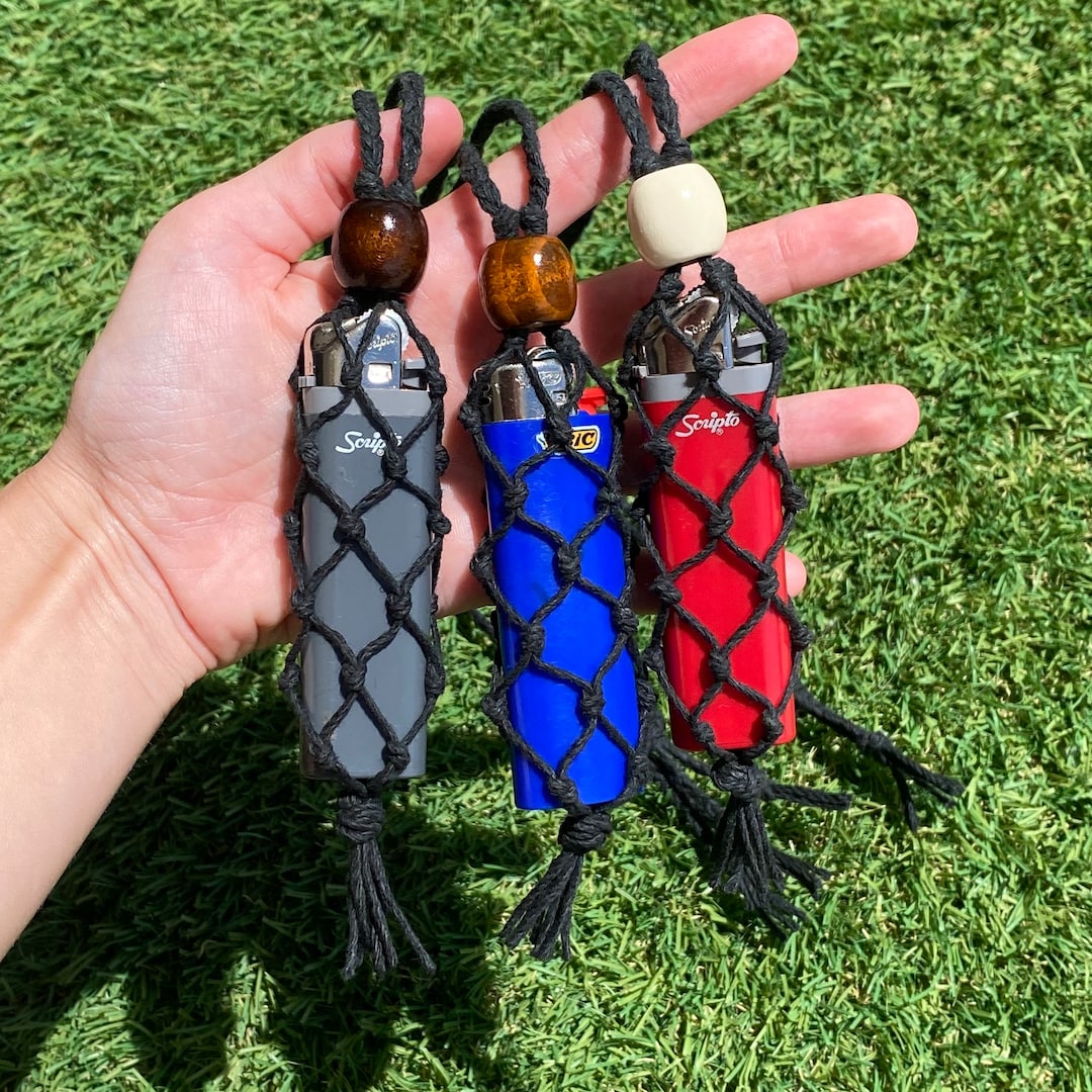 Handmade Hemp Macrame Lighter Holder Necklace, Adjustable Lighter
