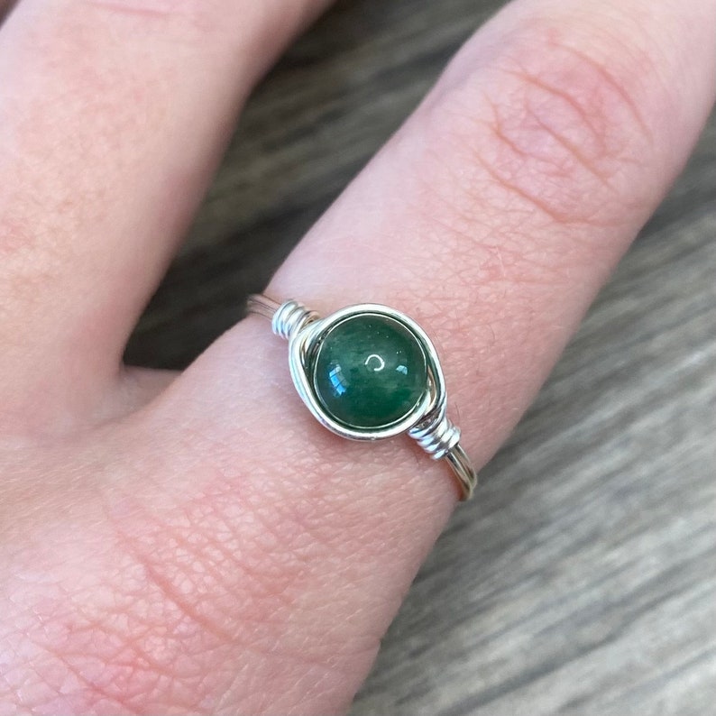 Handmade Green Aventurine Wire Wrapped Ring Round Crystal Etsy