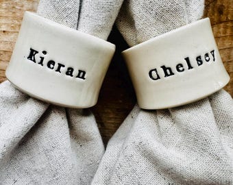 Personalized Monochrome Stoneware Ceramic Napkin Ring: Handmade Wedding Table Decor - MADE TO ORDER