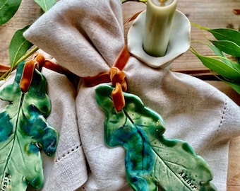 Hand-Sculpted Ceramic Oak Leaf: Botanical Personalized Wedding Favor