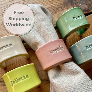 Rond de serviette personnalisé en céramique et grès : décoration de table de mariage faite main - SUR COMMANDE