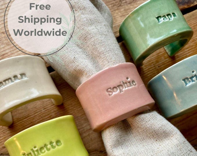 Personalized Stoneware Ceramic Napkin Ring: Handmade Wedding Table Decor - MADE TO ORDER