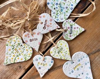 Ditsy flower personalised heart shape Wedding Favour / place setting