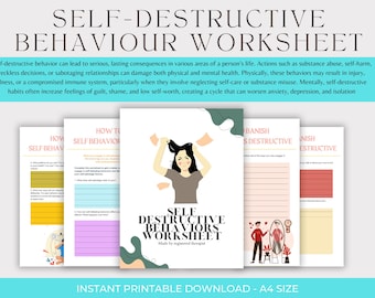 Self Destructive Worksheets, Self Esteem Therapy Worksheets, Self Confidence Building, Confidence Worksheets,  CBT Worksheets, Therapy Tools
