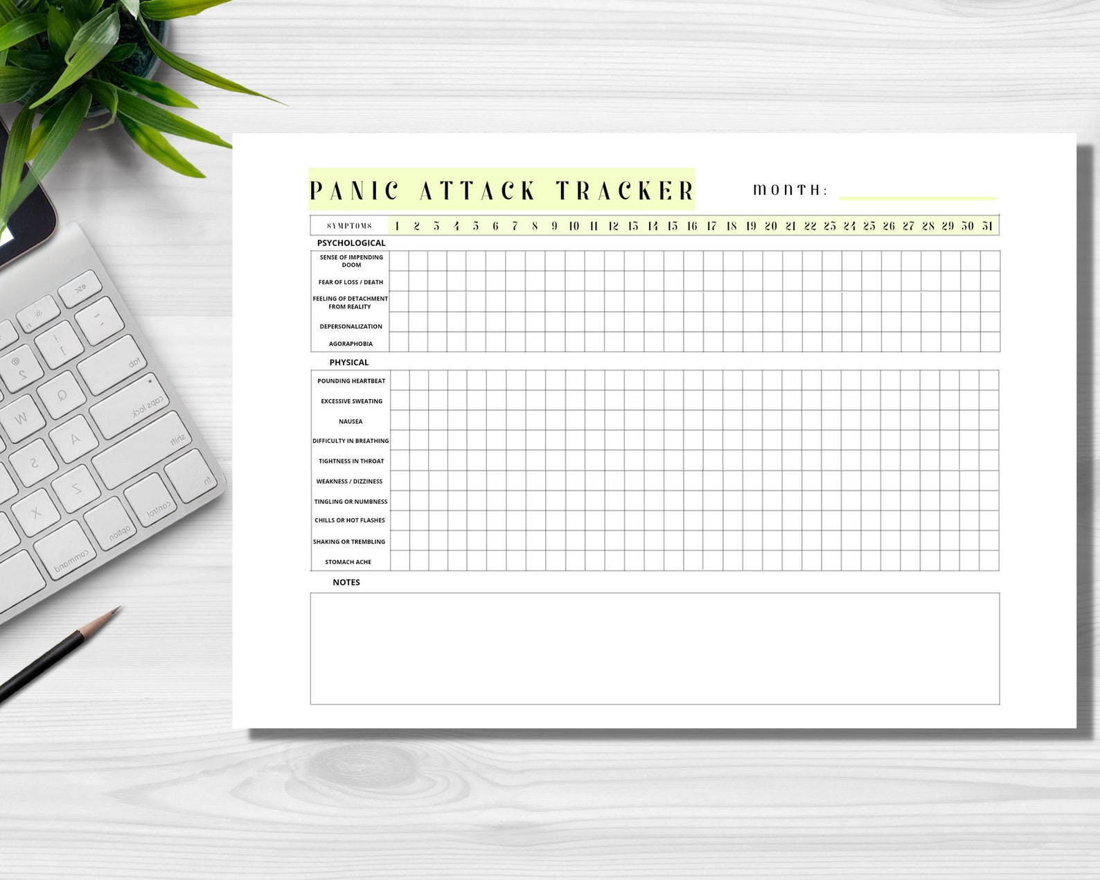 Printable Panic, Panic Attack Tracker, Symptom Tracker, Panic Attack ...