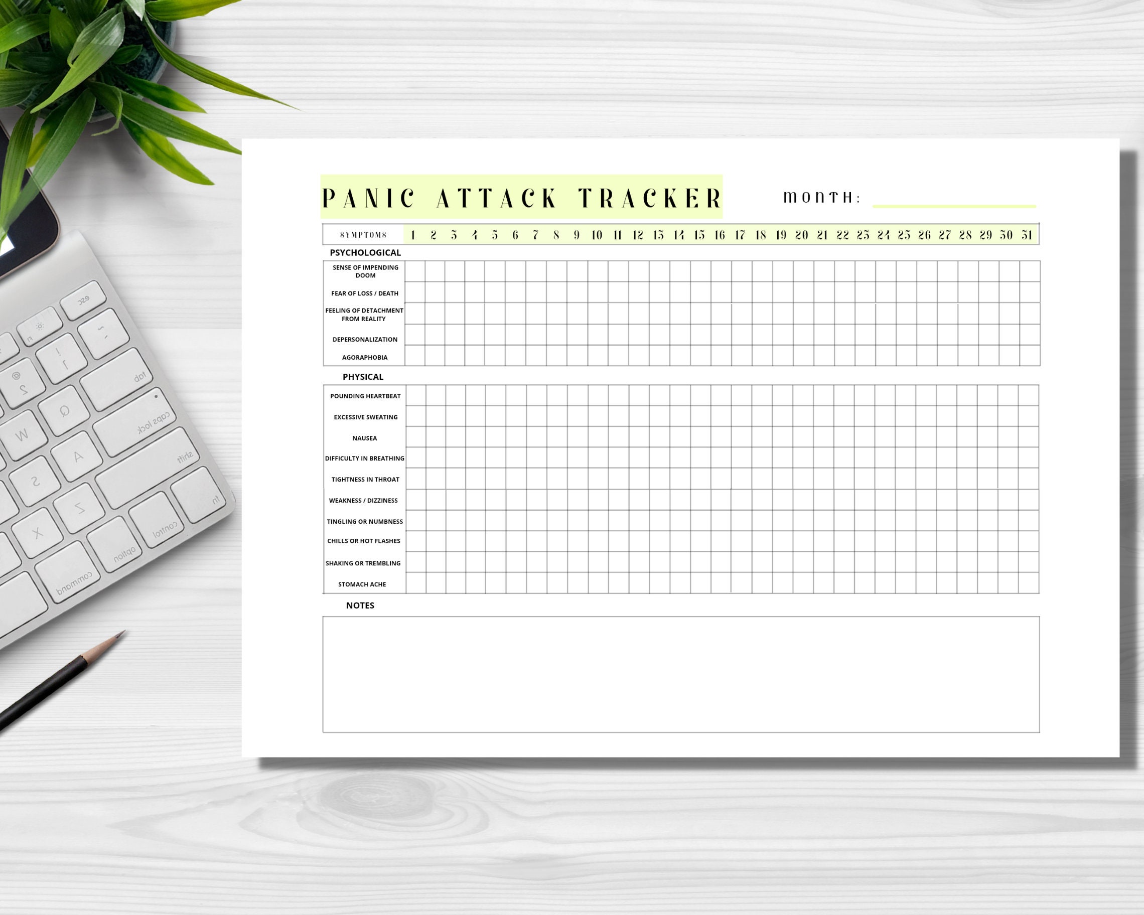 Printable Panic, Panic Attack Tracker, Symptom Tracker, Panic Attack ...
