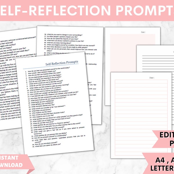 Writing Prompts, Journal Prompts, Reflection Journal,  Anxiety Journal, Depression Journal, Thought Journal,  Self Help Journal