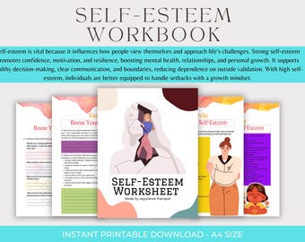Self-Esteem Workbook, Self-Care Planner, Self-Worth Worksheets, Coaching Tools, Therapy Resources, DBT Confidence Worksheets,