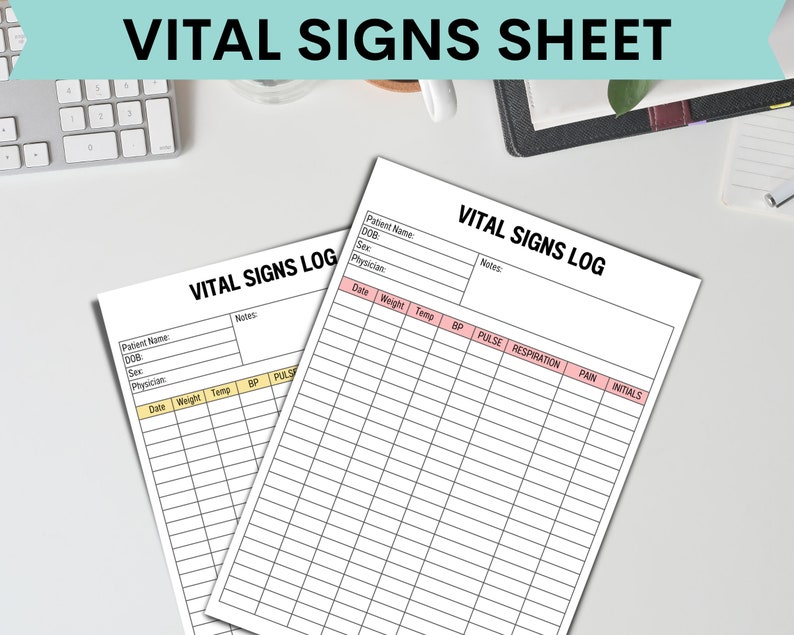 Vital Signs Sheet Printable, Vital Signs Log, Nursing Vitals Sheet, Intake Chart, Health Planner ...