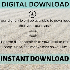 Puede incluir: Un gr&aacute;fico de descarga digital con un fondo de playa. El texto dice "DESCARGA DIGITAL" e "INSTANT DOWNLOAD". Se incluye un icono de descarga y un icono de impresora.