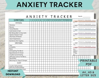 Symptom Tracker, Anxiety Journal, Anxiety Log, Anxiety Worksheet, Anxiety Tracker, Anxiety Worksheets, Anti Anxiety Journal, 8 Colors