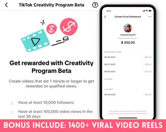 Compte bêta du programme de créativité TikTok (basé aux États-Unis) avec plus de 1400 bobines vidéo