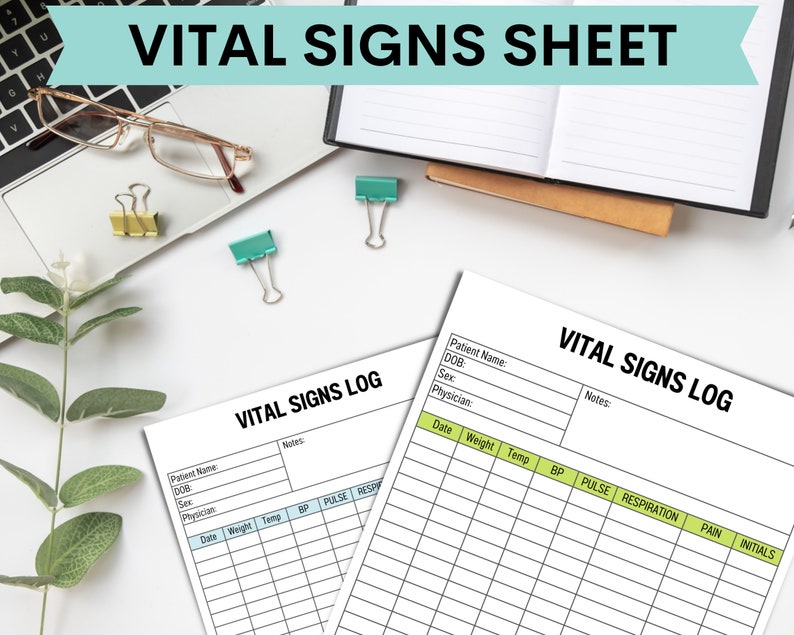 Vital Signs Sheet Printable, Vital Signs Log, Nursing Vitals Sheet, Intake Chart, Health Planner ...
