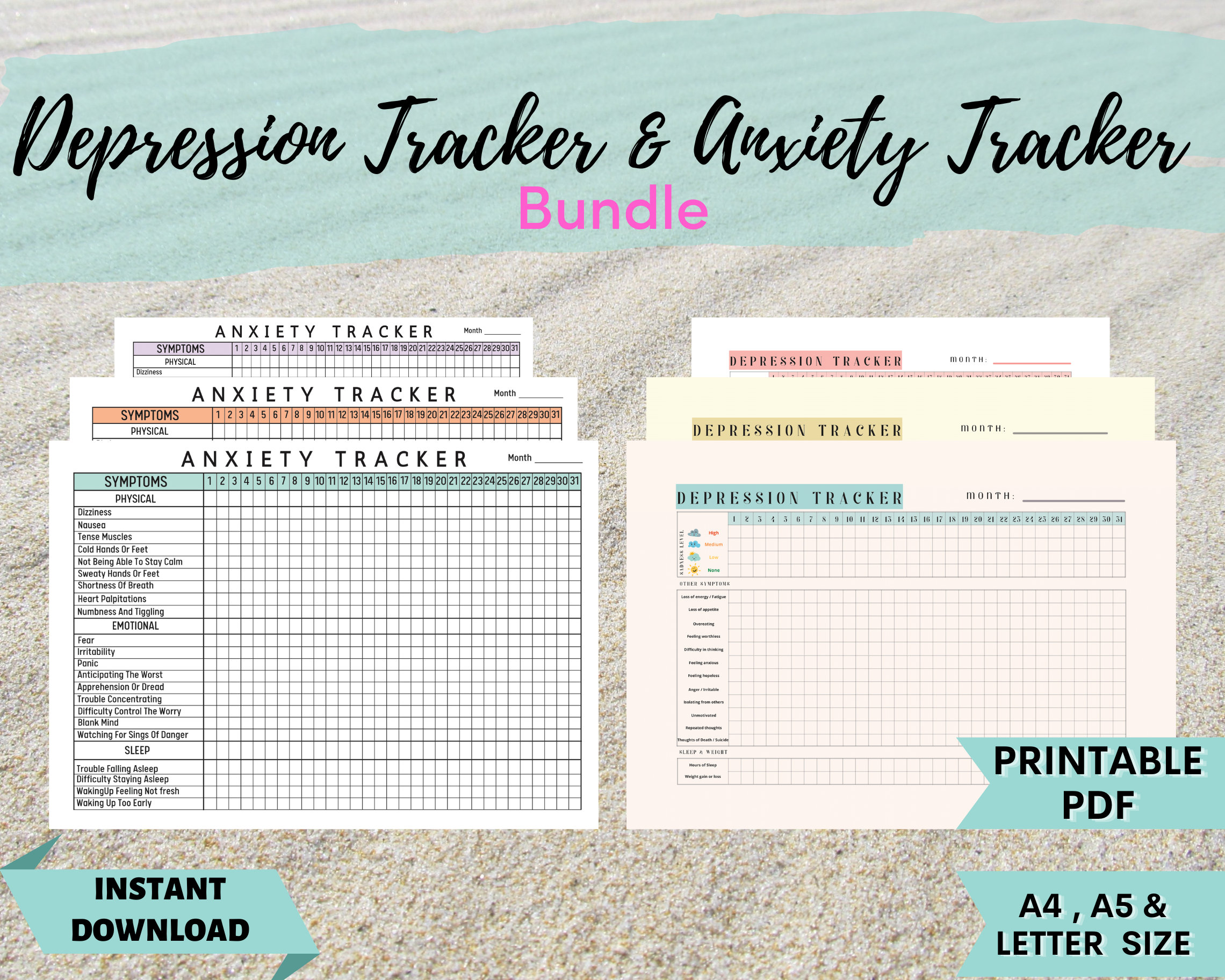 Symptom Tracker, Mood Tracker Journal, Daily Mood Tracker, Anxiety ...