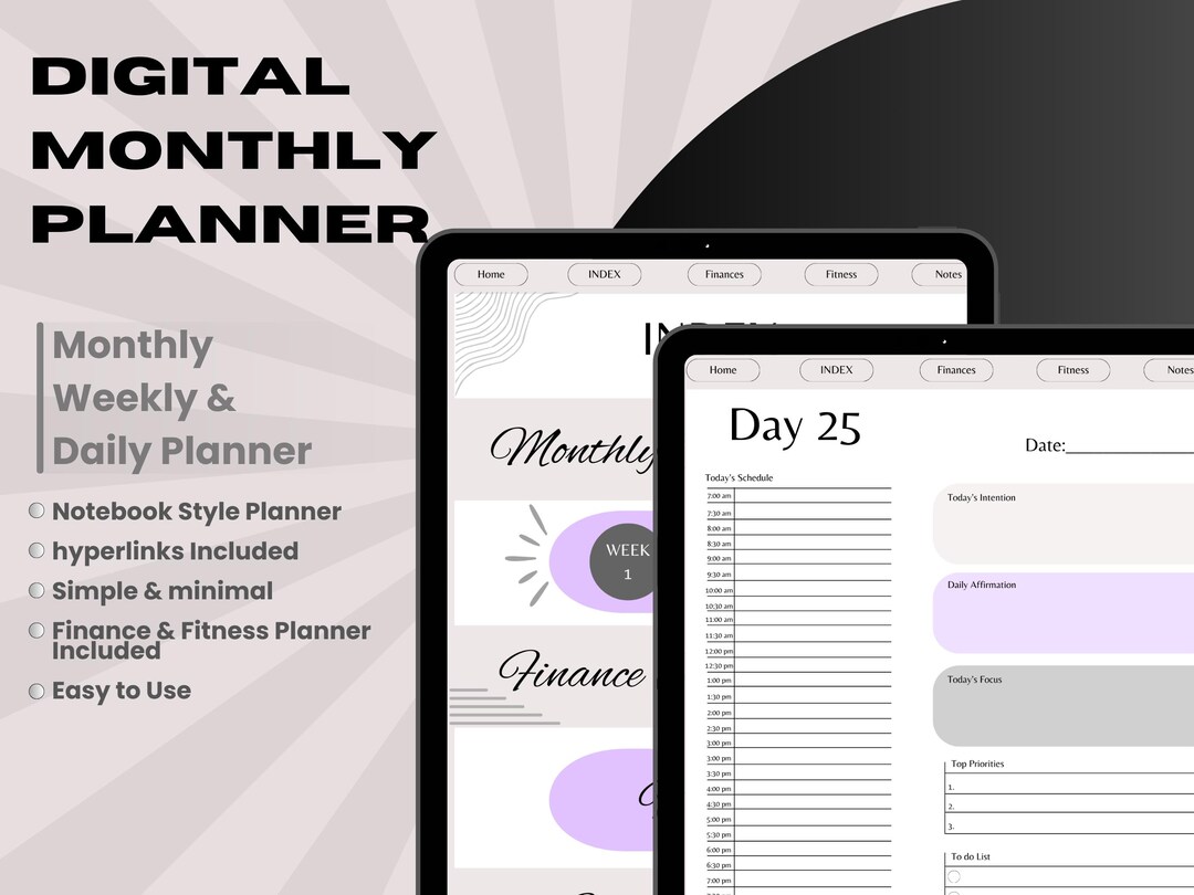 Undated Monthly Digital Planner, Minimalist Undated Planner, iPad ...