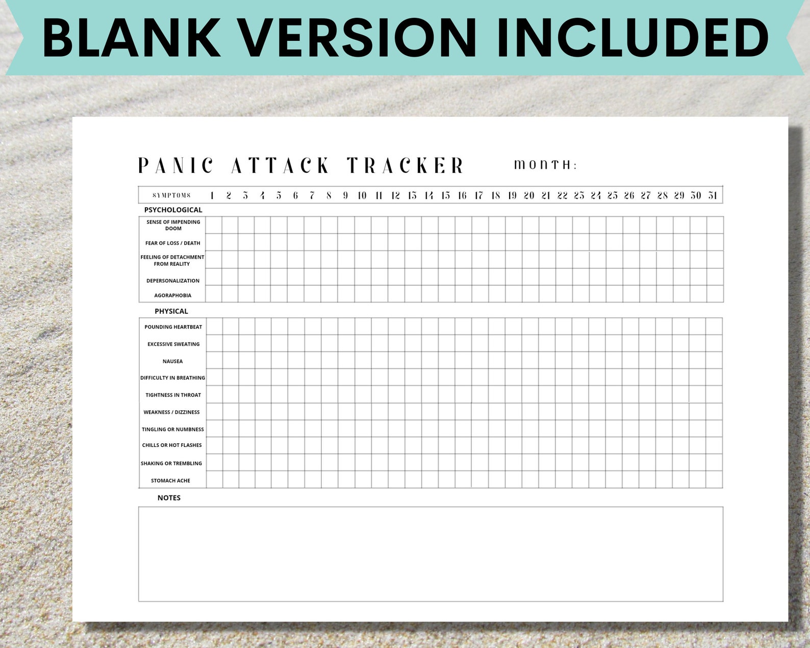 Printable Panic, Panic Attack Tracker, Symptom Tracker, Panic Attack ...