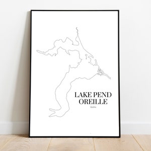 See Karte Kunst - Lake Pend Oreille, Idaho USA (Digitaldruck)