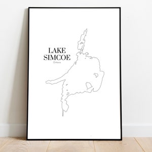 Lago Simcoe, Ontário, Canadá - Arte mínima do mapa do lago (impressão digital)