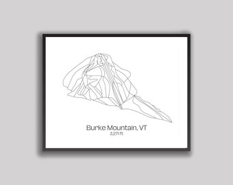 May include: A line art illustration of Burke Mountain, Vermont, with contour lines showing the mountain's shape. The text "Burke Mountain, VT 3271ft" is below the illustration.