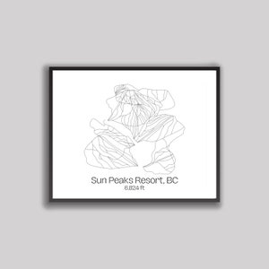 Carte des pistes de ski/des pistes - Sun Peaks Resort, Colombie-Britannique (impression numérique)