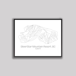 Arte do mapa da colina / trilha de esqui - SilverStar Mountain Resort, British Columbia (impressão digital)