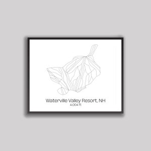 Ski Hill/Trail kaart kunst - Waterville Valley Resort, New Hamshire (digitale print)