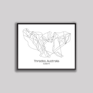 Arte do mapa da colina / trilha de esqui - Thredbo Australia Ski Resort (impressão digital)