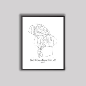 Ski Hill / Piste Map Art - Saddleback Mountain, Maine (Digitaldruck)