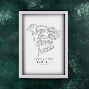 Le club de golf Royal Ottawa, Gatineau (Québec) | Carte du terrain de golf dessinée à la main | Impression numérique personnalisée | Cadeau parfait pour les amateurs de golf