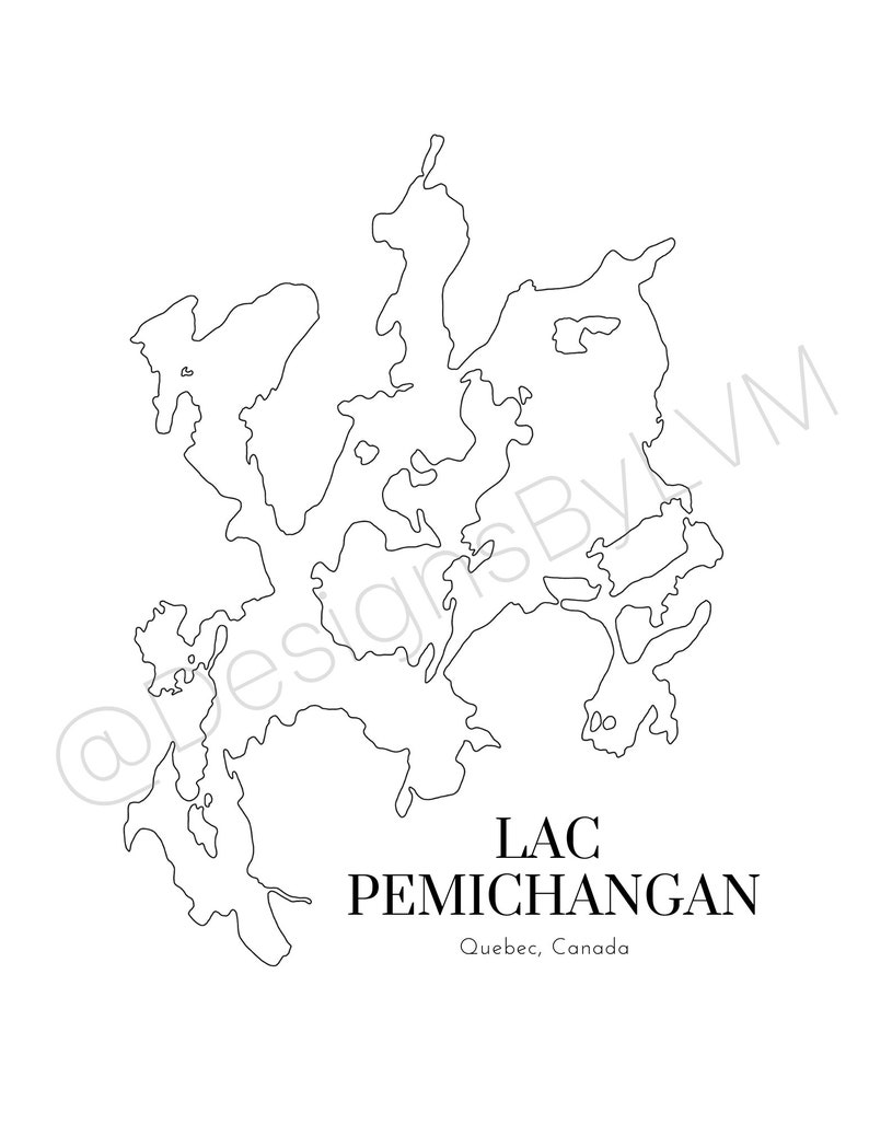 Lac Pemichangan Quebec Canada Lake Map Art Digital Print Etsy Australia
