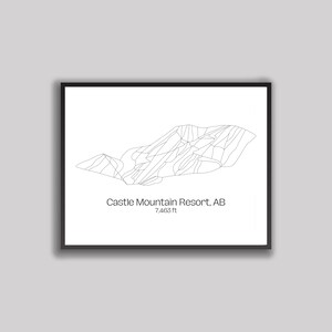Arte do mapa da colina / trilha de esqui - Castle Mountain Resort, Alberta Canadá (impressão digital)