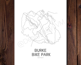 Burke Mountain Bike Park Trail Map Art Vermont Print (digital