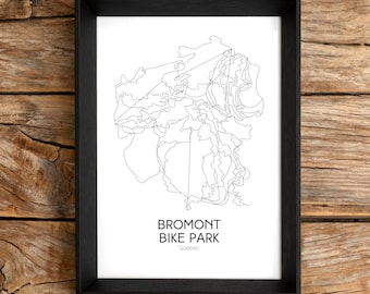 Impresión artística del mapa de senderos del parque ciclista Bromont (impresión digital)