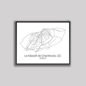 Ski Hill/cartina artistica con mappa dei sentieri, Le Massif de Charlevoix, Québec, Canada (stampa digitale)