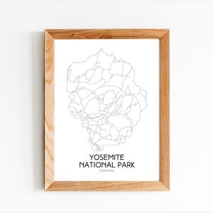 Yosemite National Park, Kalifornien USA - Minimal Map Art Hike/Bike (Herunterladbarer Sofortdruck)