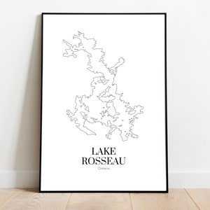 Lake Rosseau, Ontario Canada - Art minimaliste de la carte du lac (impression numérique)