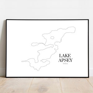 Lake Apsey, Ontario - Minimal Lake Map Art (Digitaldruck)