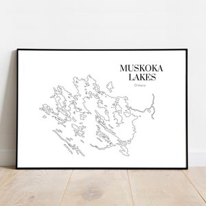 Muskoka Lakes, Ontario Canada - Carte des lacs (impression numérique)