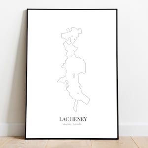 Lac Heney, Québec Canada - Impression numérique d'art de carte de lac