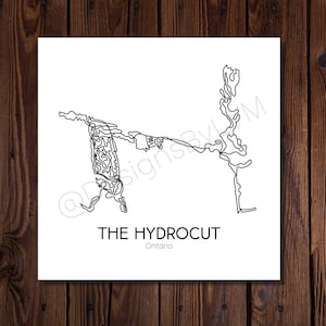 Arte del mapa de senderos para bicicletas - The Hydrocut, Waterloo Ontario (impresión digital cuadrada/descarga instantánea)