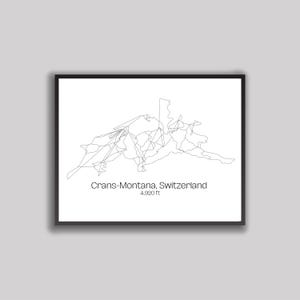 Ski-Hügel / Landkarte Kunst - Crans-Montana, Schweiz (Digitaldruck)