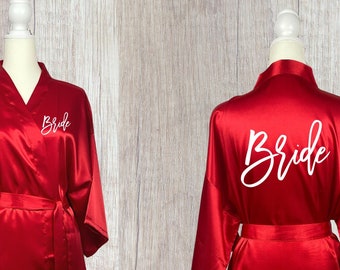 Bridesmaid Robe Red Bridesmaid  Solid Satin Robes Bridal Party Robes Monogram Robes Bridesmaid Gifts Wedding RobesPlus RobeWedding Robes