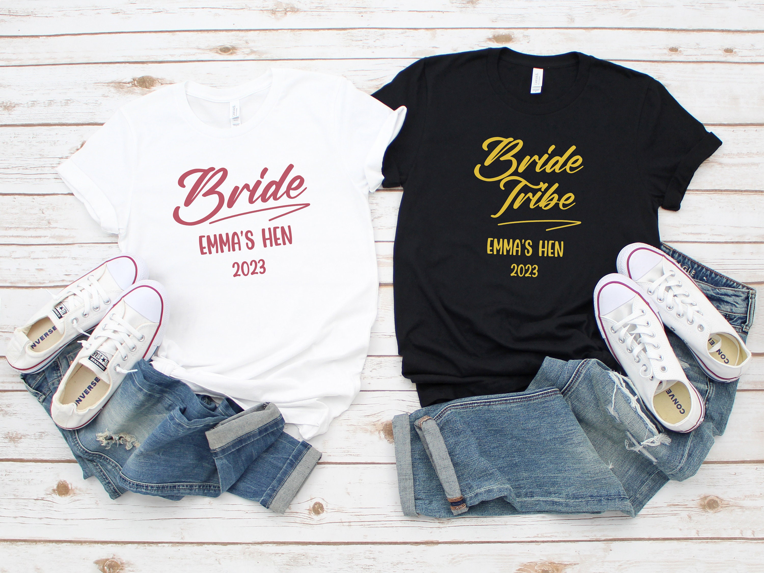 Close-up of a bride tribe shirt with custom embroidery