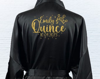 Personalized Quince Robe, Quinceanera Solid Satin Robes, Birthday party Robes, Mis Quince Robes, Sweet Fifteen Robe