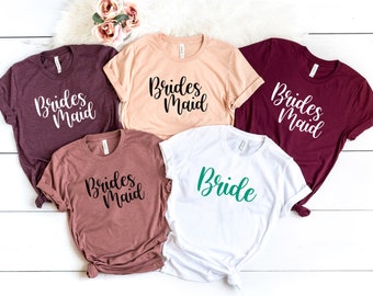 Personalized Bride and Bridesmaid T-shirt, Bride Shirt, Wedding Gift, Bridesmaid Shirt, Bachelorette Party Shirt, Bridal Party Shirt