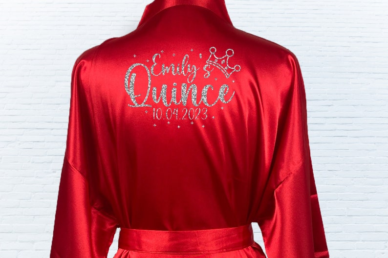 Personalized Quince Robe, Quinceanera Solid Satin Robes, Birthday party Robes, Mis Quince Robes, Sweet Fifteen Robe image 3