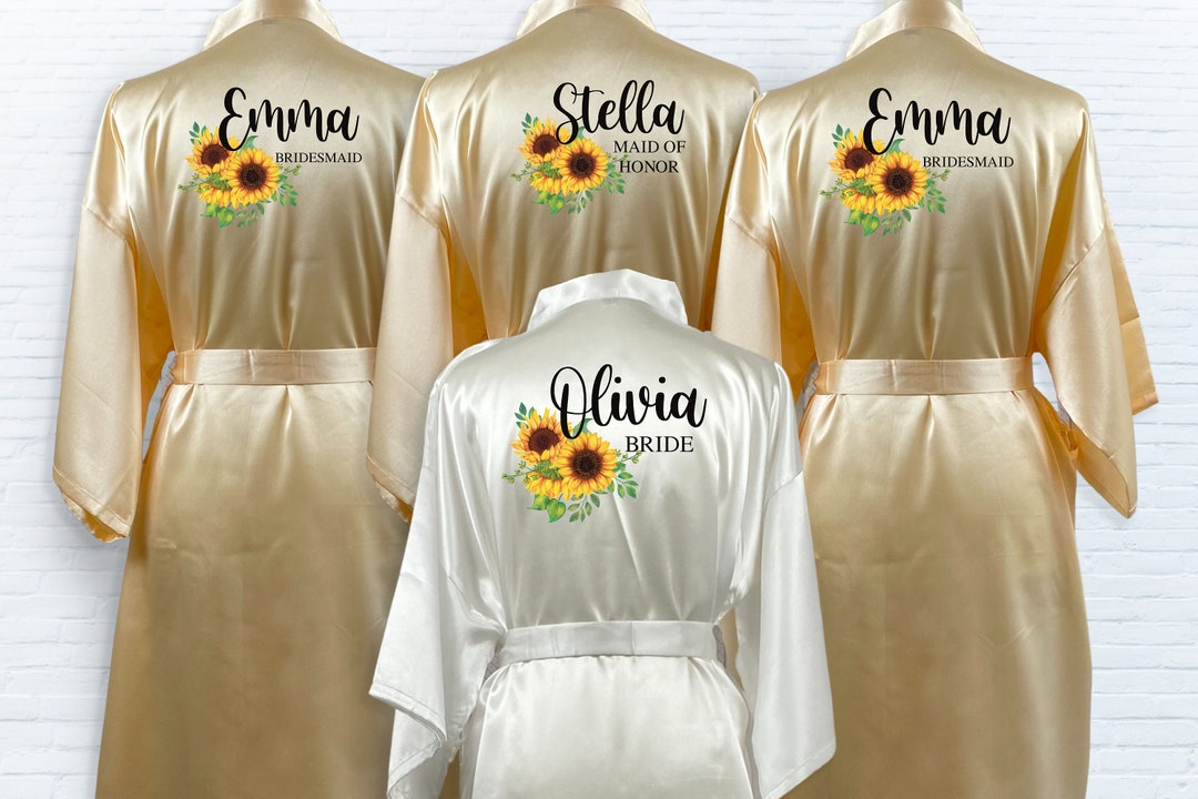 Sunflower Bridesmaid Robe, Personalized Robe, Bridal Robe, Bride Robe