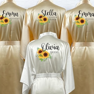 Sunflower Bridesmaid Robe, Personalized Robe, Bridal Robe, Bride Robe, Sunflower Robe, Sunflower Weddings Robe, Bridesmaid Gift, Satin Robes