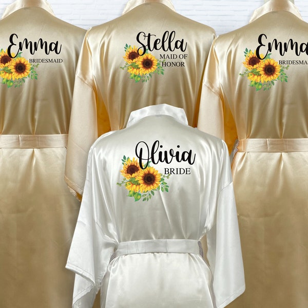 Sunflower Bridesmaid Robe, Personalized Robe, Bridal Robe, Bride Robe, Sunflower Robe, Sunflower Weddings Robe, Bridesmaid Gift, Satin Robes
