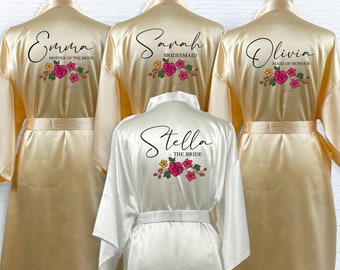 Flower Bridesmaid Robes, Flower Satin Bridesmaid Robes, Main Of Honor Gift, Bride Party Robes, Bride Personalized Custom Robe, Bride Robes
